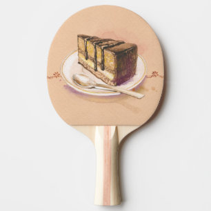 Pala De Ping Pong Tarjeta con la torta pintada de la acuarela