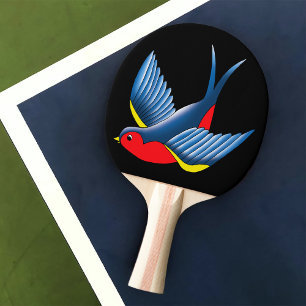 Pala De Ping Pong Tatuaje de estilo tradicional de golondrina azul a