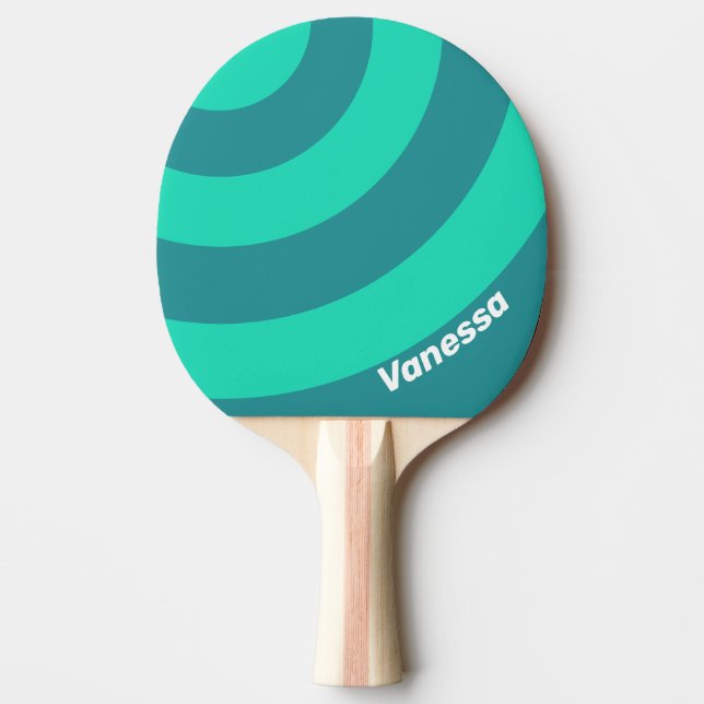 Pala De Ping Pong Teal Beach Breeze Circle Stripe with Name (Anverso)