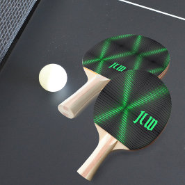 Pala De Ping Pong Tecno de franja verde y negra con iniciales