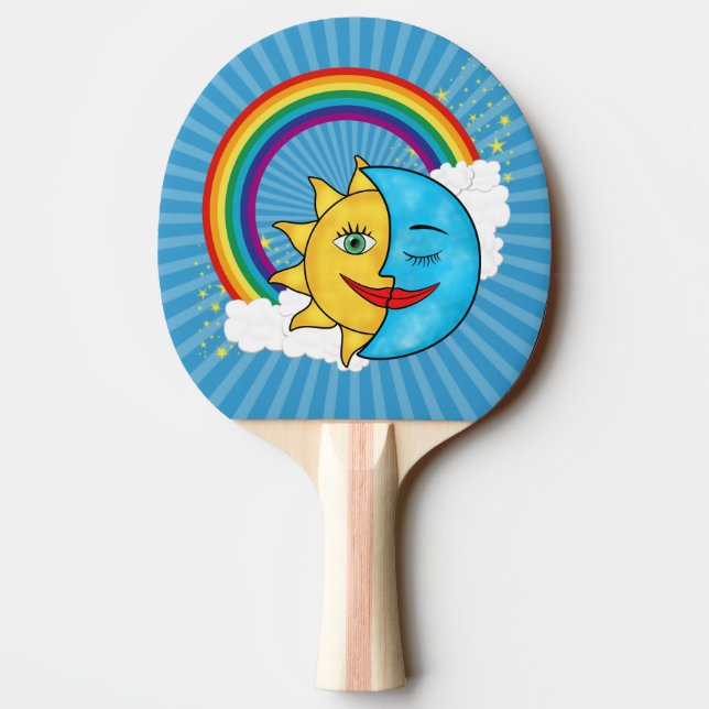 Pala De Ping Pong Tema celestial Sol Luna Arcoiris (Reverso)
