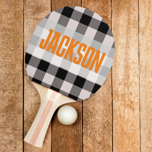 Pala De Ping Pong Texto Moderno Naranja De Patrón Blanco Y Negro (modern ping pong paddle)