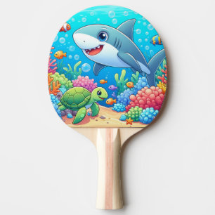 Pala De Ping Pong Tiburón y tortuga submarinos coloridos tropicales/