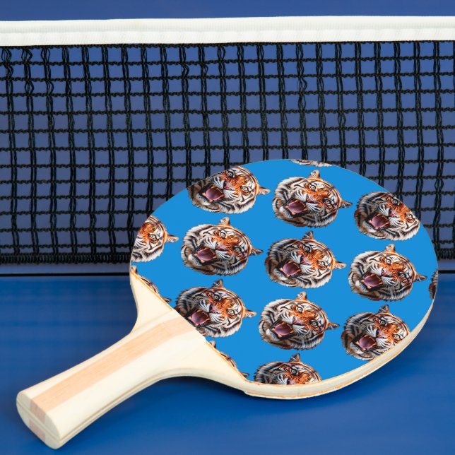 Pala De Ping Pong Tiger Head Pattern Design Blue  (in situ)