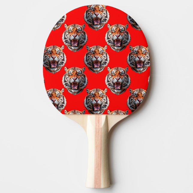 Pala De Ping Pong Tiger Head Pattern Design Red (Anverso)