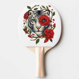Pala De Ping Pong Tigre blanco con rosas rojas - Floral de vida salv