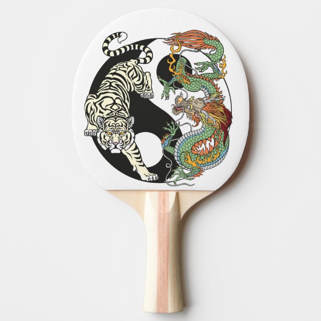 Pala De Ping Pong Tigre blanco contra dragón verde en Yin yang (Anverso)