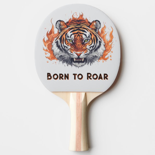 Pala De Ping Pong Tigre fuerte con llamas - Texto de Personalizable (Anverso)