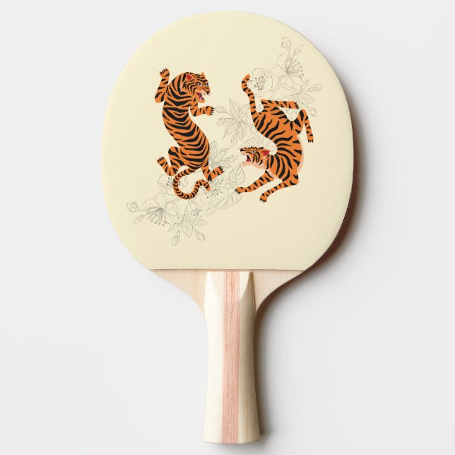 Pala De Ping Pong Tigres con flores de cerezo (Reverso)
