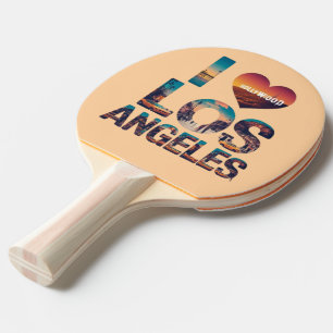 Pala De Ping Pong Tipografía de Los Ángeles Skyline Sunset y Hollywo