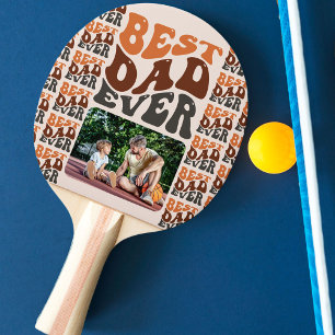 Pala De Ping Pong Tipografía retro groovy foto del mejor papá de la 