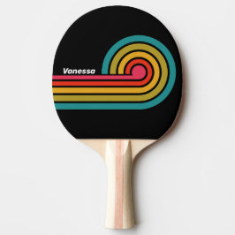 Pala De Ping Pong Tiras de rizo de arcoíris de medianoche retro con 