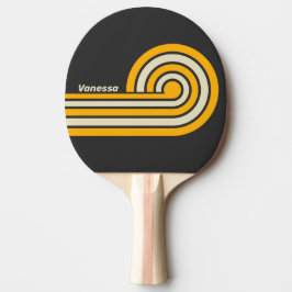 Pala De Ping Pong Tiras de rizo del sol negro retro con nombre