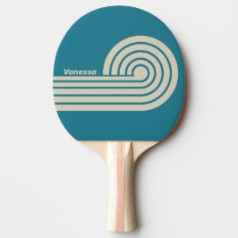 Pala De Ping Pong Tiras de rizo dobles de aguamarina retro con nombr