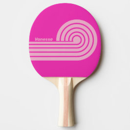 Pala De Ping Pong Tiras de rizo dobles de cielo rosa retro con nombr