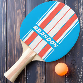 Pala De Ping Pong Tiras de tabla azul cielo retro con nombre