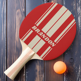 Pala De Ping Pong Tiras de tabla carmesí retro con nombre