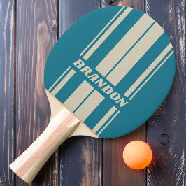 Pala De Ping Pong Tiras de tabla retro aquamarina con nombre