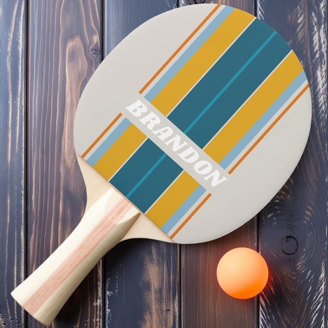 Pala De Ping Pong Tiras de tablero arco iris retro con nombre (Subido por el creador)