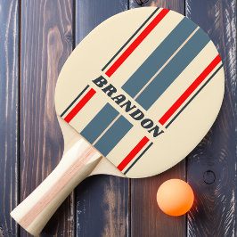 Pala De Ping Pong Tiras retro de cartón arcoiris con nombre