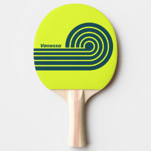 Pala De Ping Pong Tiras rizadas amarillas HI VIS retro con nombre