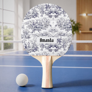 Pala De Ping Pong Toile de Jouy floral negro vintage monograma