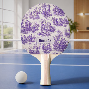Pala De Ping Pong Toile de jouy monograma floral púrpura vintage