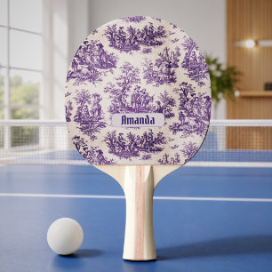 Pala De Ping Pong Toile de jouy monograma floral púrpura vintage