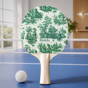 Pala De Ping Pong Toile de Jouy monograma floral verde vintage