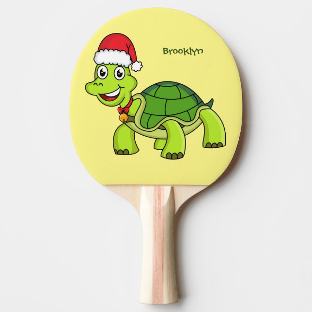 Pala De Ping Pong Tortuga alegre lindo con sombrero de Santa (Anverso)