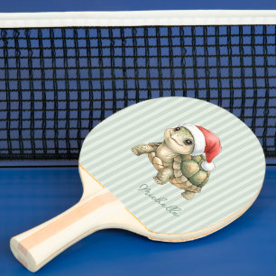 Pala De Ping Pong Tortuga de Navidad con sombrero de Santa en acuare