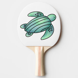 Pala De Ping Pong tortuga marina pintada con acuarela azul verde de