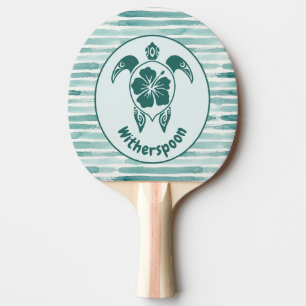 Pala De Ping Pong Tortuga Tropical Personalizada y Floral con Rayas