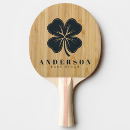 Pala De Ping Pong Trébol de Cuatro Hojas de Bambú Oscuro con Nombre