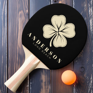 Pala De Ping Pong Trébol de Cuatro Hojas Irlandés con Nombre Negro