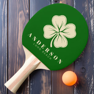Pala De Ping Pong Trébol de Cuatro Hojas Irlandés con Nombre Verde A