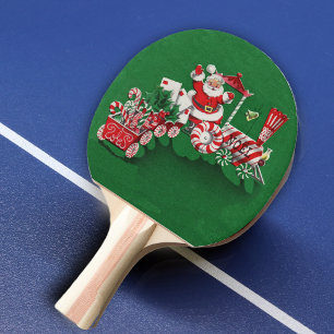 Pala De Ping Pong Tren de caramelo de menta de Santa Claus vintage
