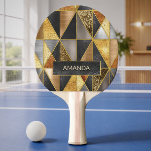 Pala De Ping Pong Triángulos geométricos de oro negro plateado elega