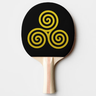Pala De Ping Pong Triple espiral dorada sobre negro