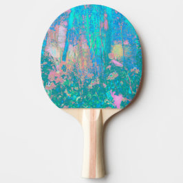 Pala De Ping Pong Trippy Aqua Sunrise con flores psicodélicas