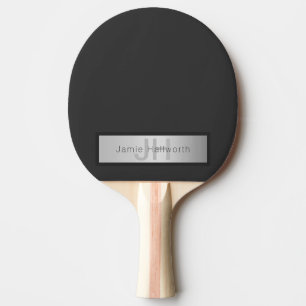 Pala De Ping Pong Tu nombre y monograma grises y aspecto de plata