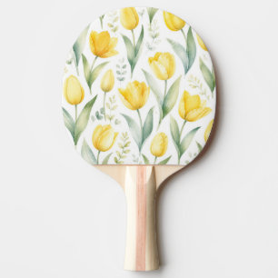 Pala De Ping Pong Tulipanes Amarillos Pintura Floral Acuarela Botáni