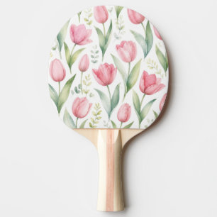 Pala De Ping Pong Tulipanes rosados Pintura floral acuarela Botánico
