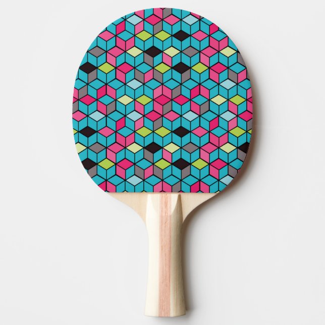 Pala De Ping Pong Turquesa y modelo rosado del cubo (Anverso)