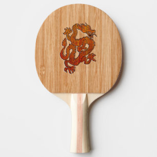 Pala De Ping Pong Un Dragón Crimson en Bamboo como