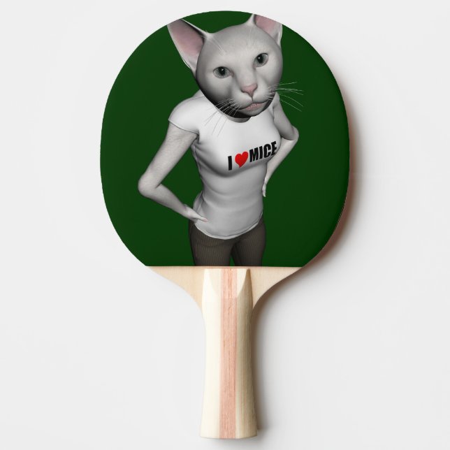 Pala De Ping Pong Un gracioso gato blanco siamés ama a los ratones (Anverso)