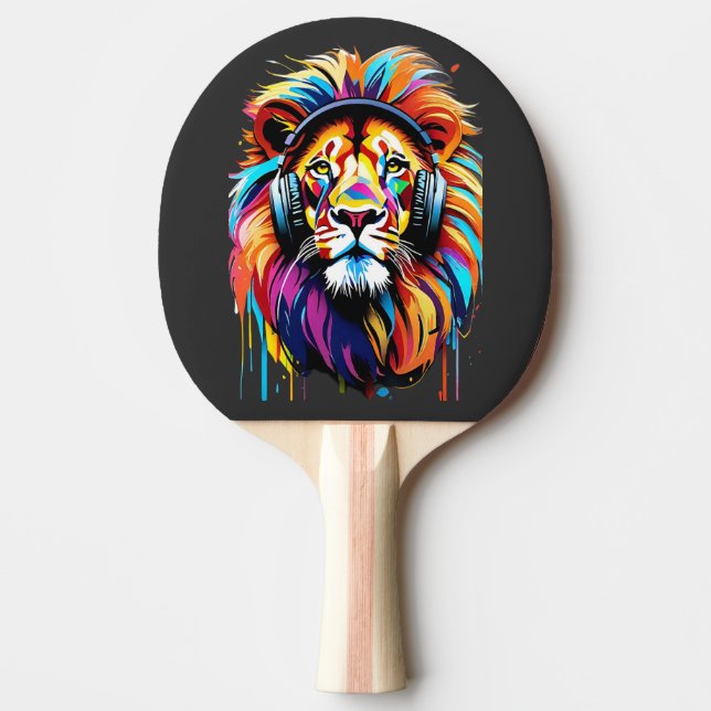 Pala De Ping Pong Un león con audífonos (Anverso)