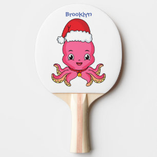 Pala De Ping Pong Un pulpo alegre lindo usando Navidades gorra perso