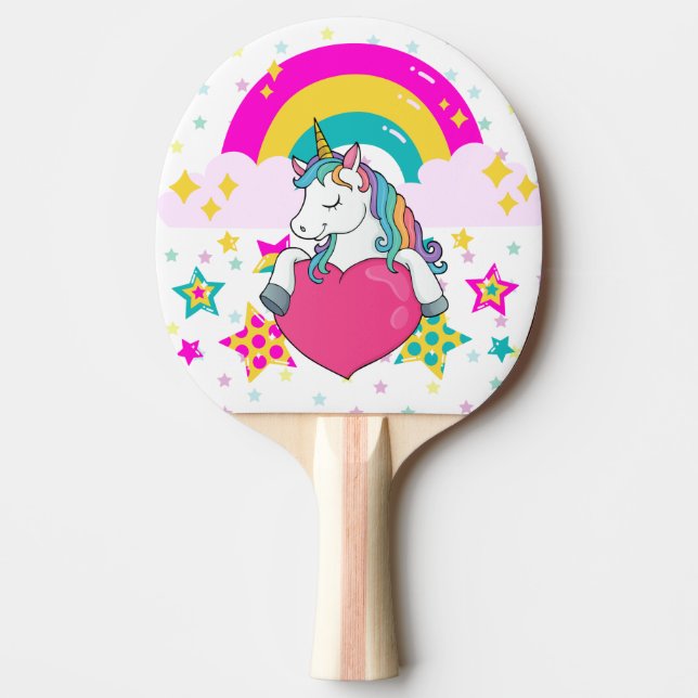 Pala De Ping Pong Unicornio arcoiris con estrellas (Anverso)