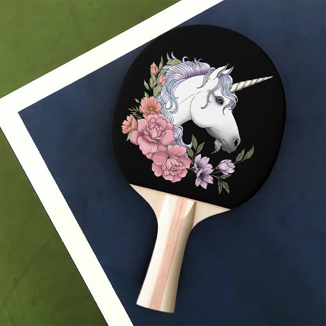 Pala De Ping Pong Unicornio blanco y flores (Subido por el creador)